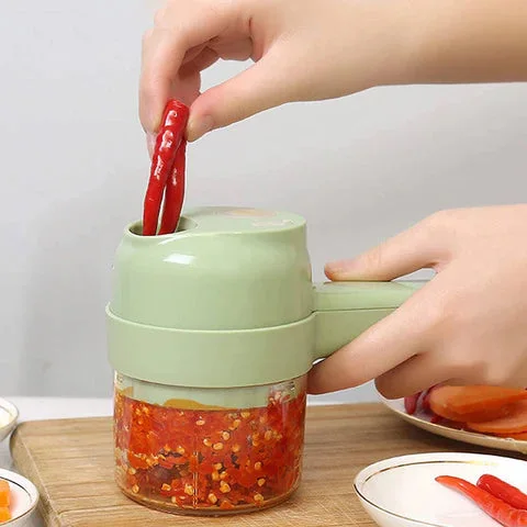 مجموعة قطاعة خضروات كهربائية محمولة 4 في 1، قطاعة ثوم كهربائية، قطاعة طعام كهربائية صغيرة، قطاعة خضروات لاسلكية، مناسبة لتقطيع الخضروات والفواكه واللحوم