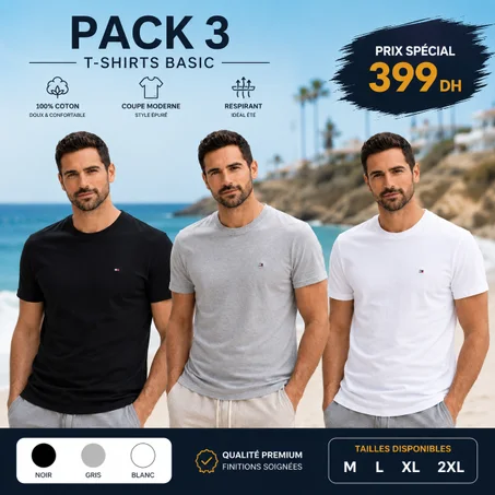 Pack 3 T- shirt  Homme Tomy Cotton 100%