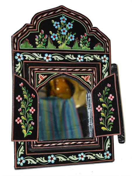 Handmade Wood Door Mirror Small Black