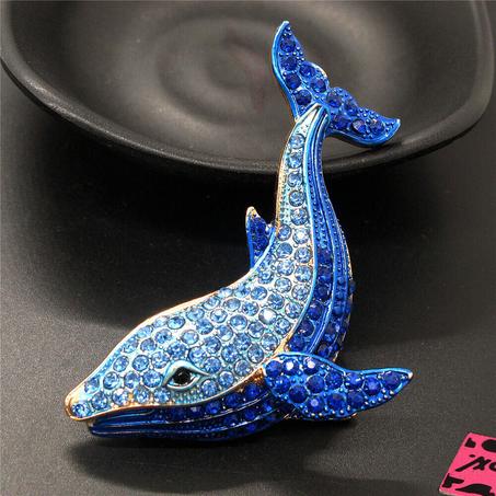 Gifts Blue Enamel Cute Whale Crystal Animal Fashion Women Charm Brooch Pin