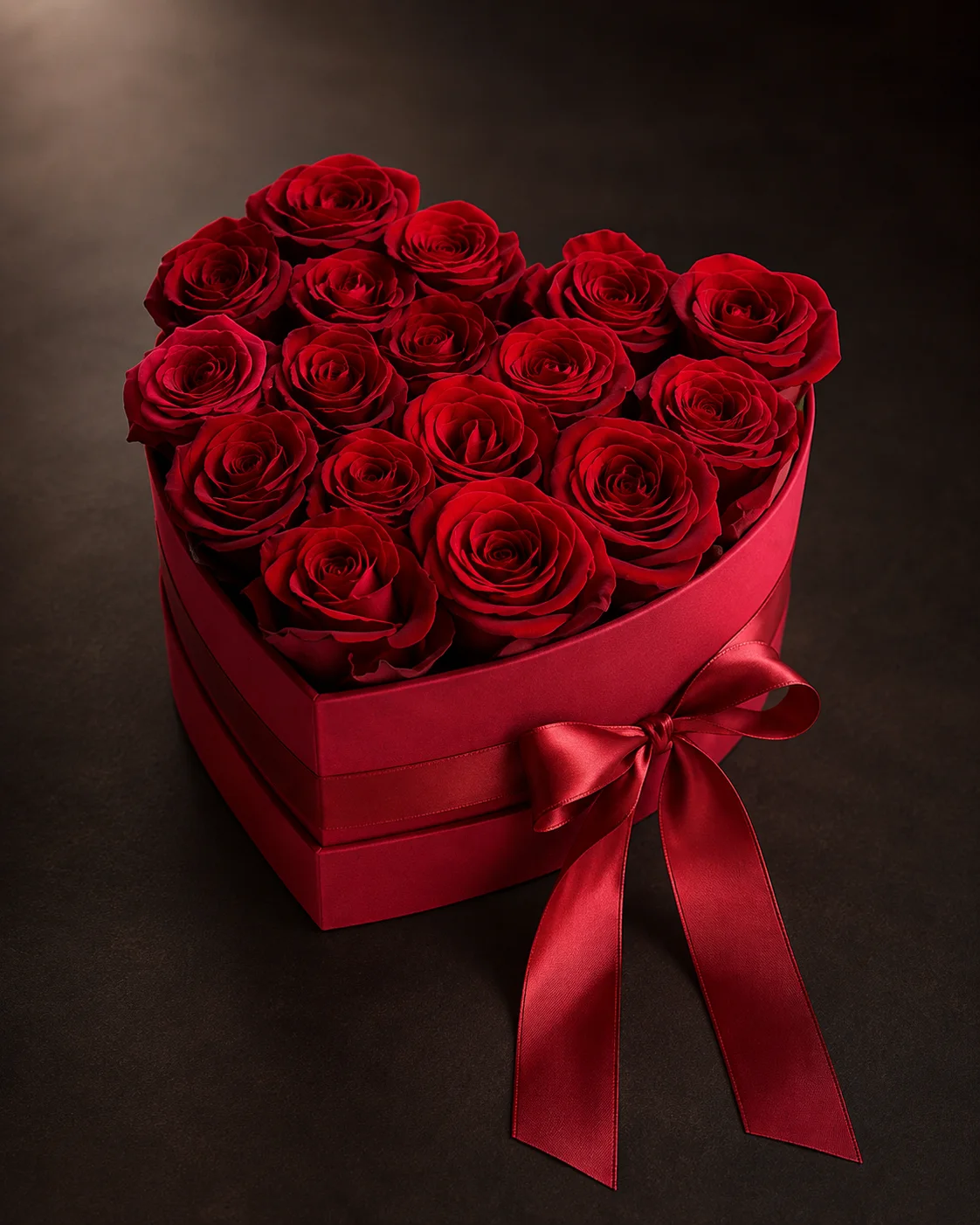 Passion Rouge – Red Roses in a Heart-Shaped Box with Glitter