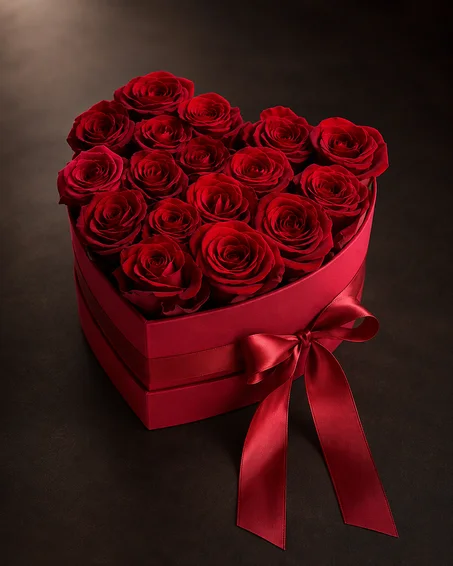 Passion Rouge – Red Roses in a Heart-Shaped Box with Glitter
