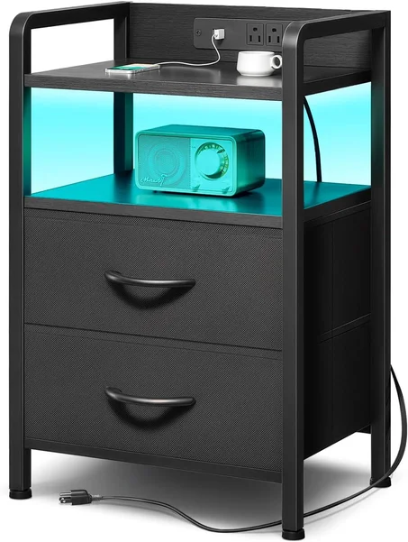 حامل ليلي عصري من لازانتو مع إضاءة LED، منافذ USB ومنافذ  تيار