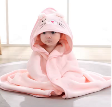 منشفة أطفال بغطاء للرأس