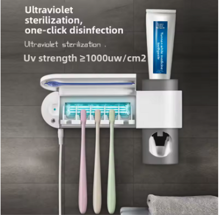 حامل فرشاة الأسنان المثبّت على الحائط – معقم بالأشعة فوق البنفسجية وتوزيع معجون أوتوماتيكي