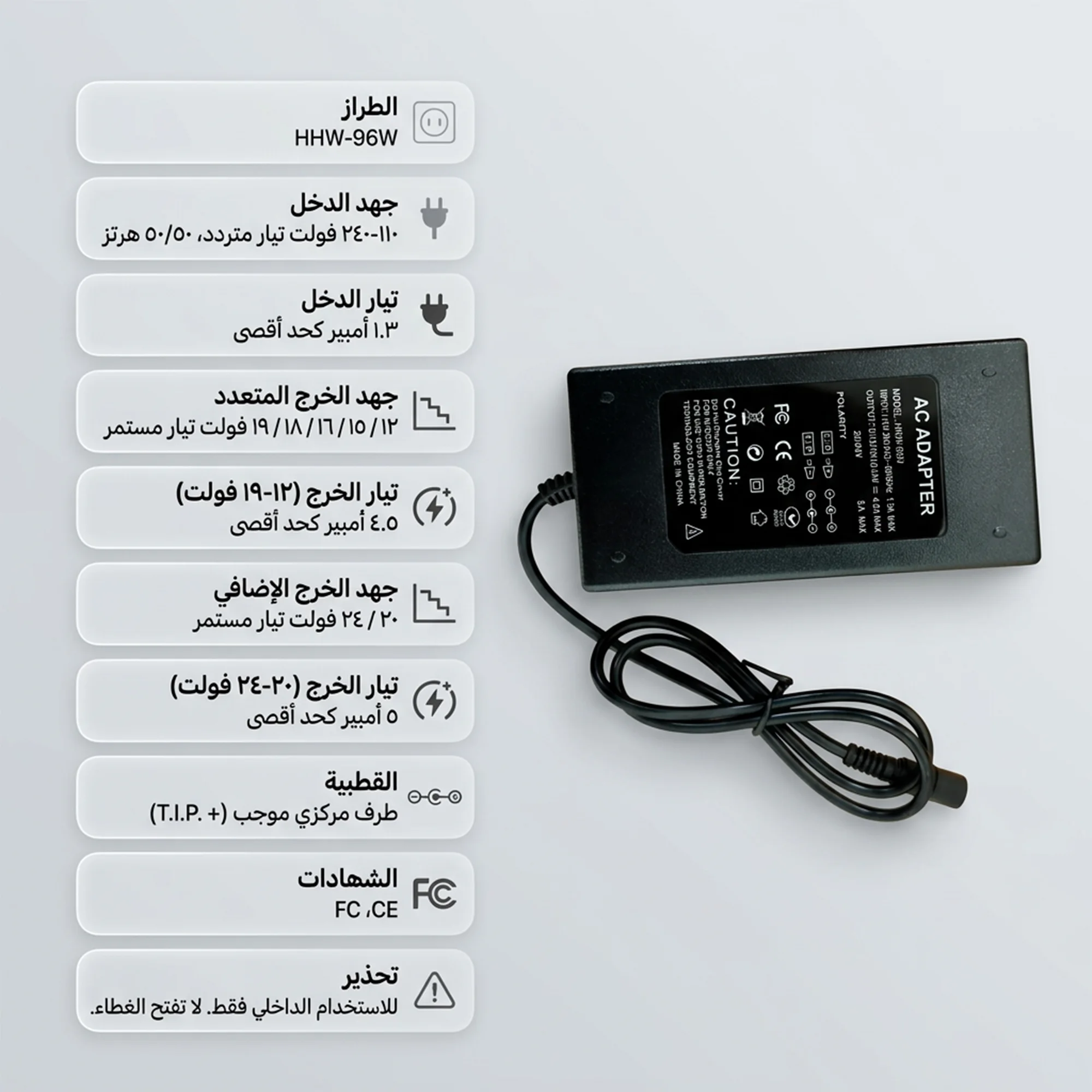 محول طاقة وشاحن لجميع الاجهزة بقدرة 96 واط