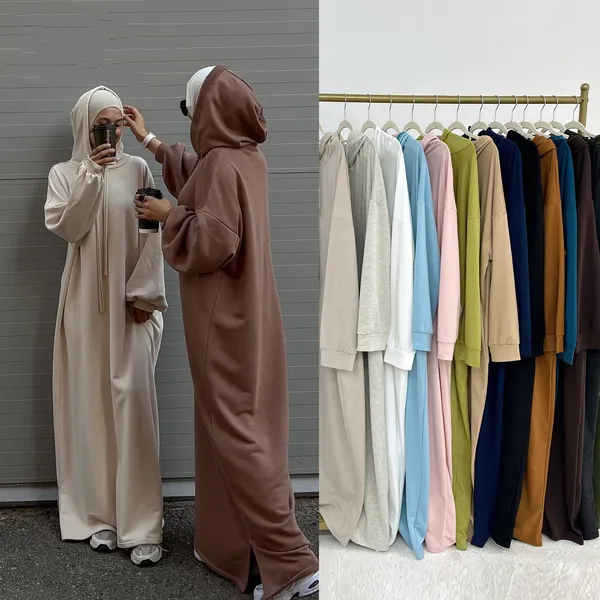 عباية العمرة بغطاء للرأس لون أبيض مقاس XL