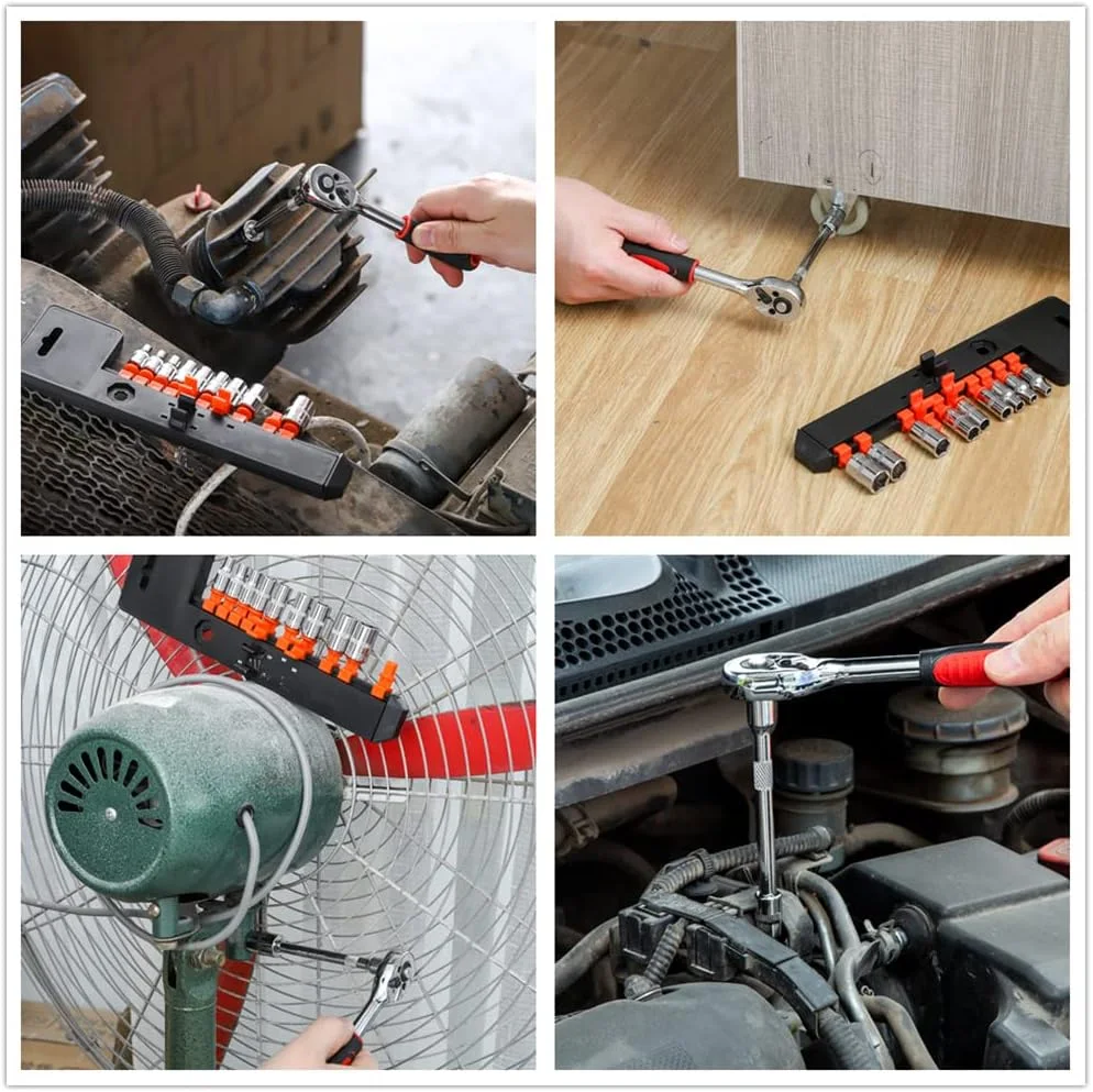 مقبض سقاطة (Ratchet) مقاس 1/4 بوصة ومجموعة رؤوس مفاتيح ربط (Sockets)