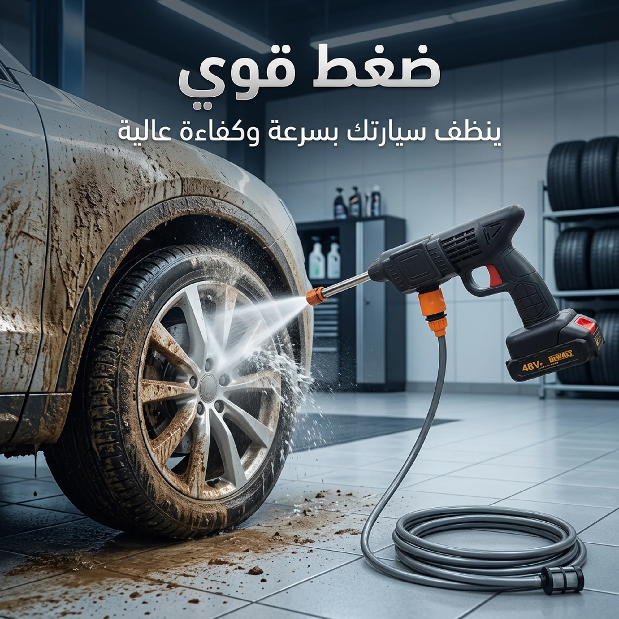 مضخة غسيل وفوم لاسلكية Dr. DeWalt الذكية – بقوة 48 فولت و600 واط (شديدة التحمل مع بطاريتين وضمان عام)
