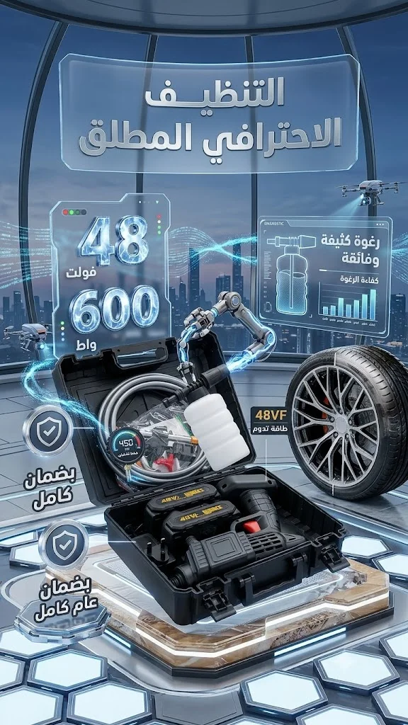 مضخة غسيل وفوم لاسلكية Dr. DeWalt الذكية – بقوة 48 فولت و600 واط (شديدة التحمل مع بطاريتين وضمان عام)
