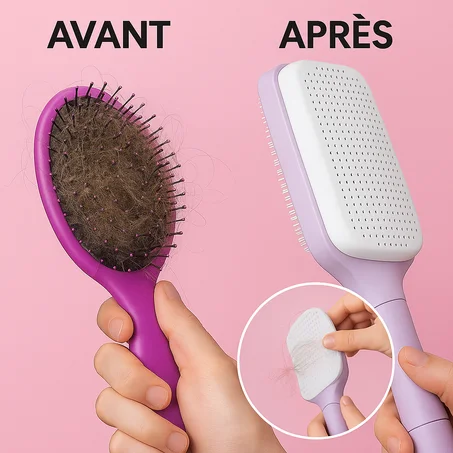 Brosse Cheveux Auto-Nettoyante Rotative – Anti-nœuds & Anti-statique Idéale Pour Tous Types De Cheveux ✨LIVRAISON GRATUITE✨