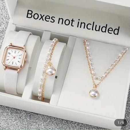 3 قطع/ ساعة نسائية من الجلد، براسلي، سلسلة