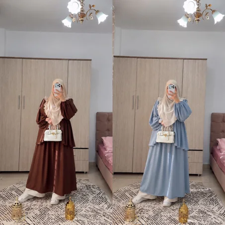 طقم محتشم راقٍ – بلوزة واسعة مع تنورة طويلة