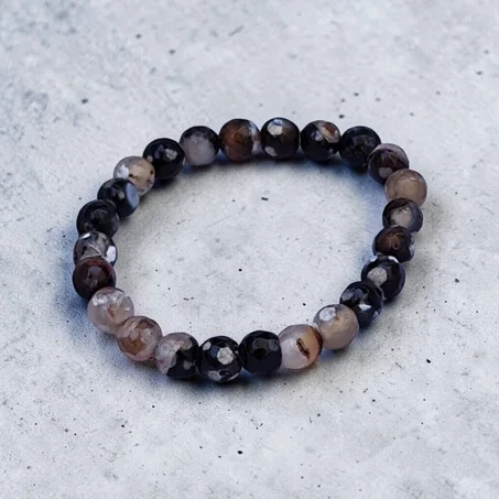 سوار حجر العقيق المجزع المضلع (Dragon Vein Agate) | طاقة الثبات والغموض الجذاب