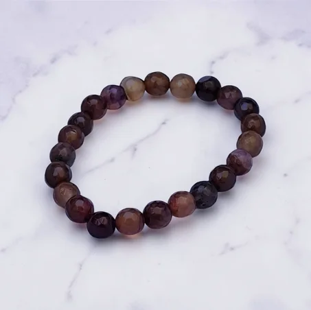 سوار حجر العقيق الدخاني المضلع (Smoky Agate) | طاقة التوازن والفخامة الكلاسيكية 🍂