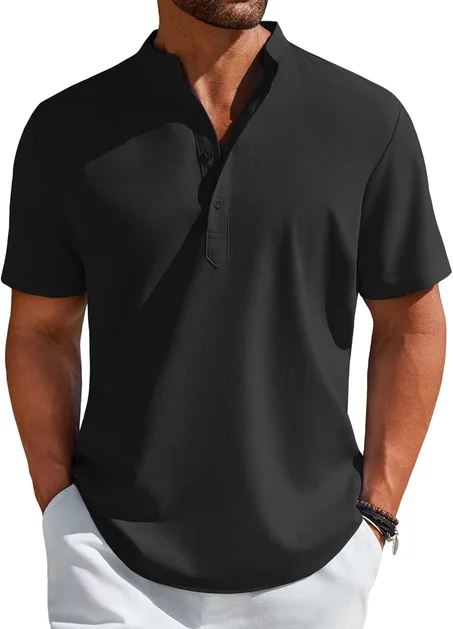 قميص هينلي للرجال بأكمام قصيرة، قميص كاجوال صيفي لشاطئ البحر، تي شيرت هينلي هيبي