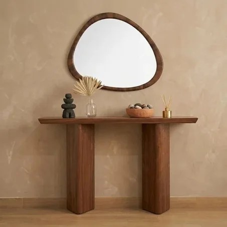 Ensemble Console et Miroir en Bois Massif "Consolina Noyer" | Frache Dari