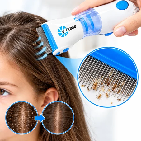 مشط V-COMB الكهربائي لإزالة القمل والبيض – للشعر