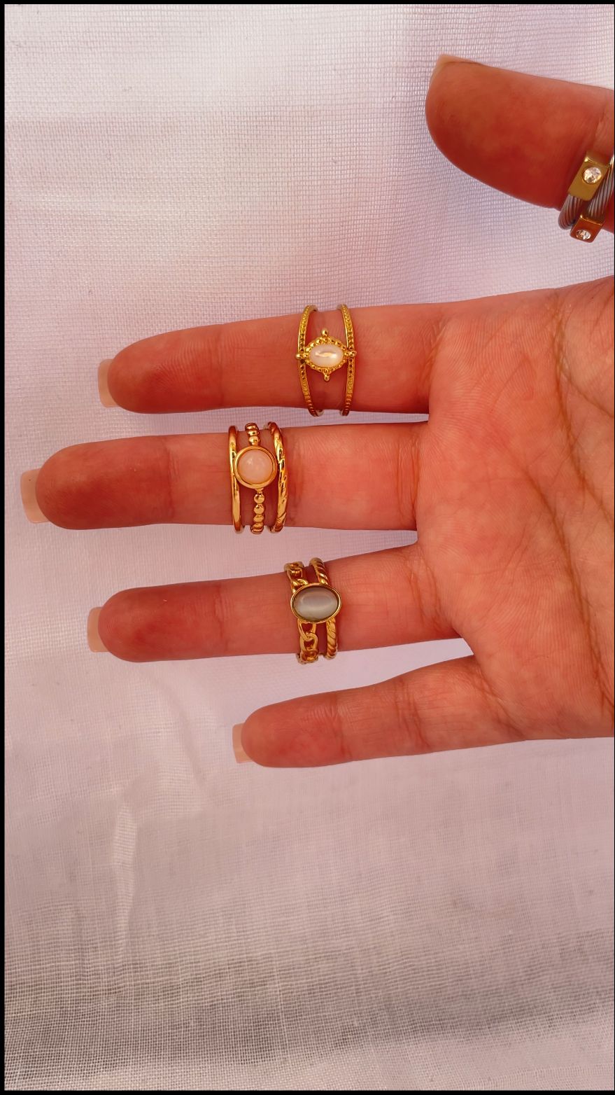 Bagues élégantes en placiore avec pierres nacrées | Bijoux chic