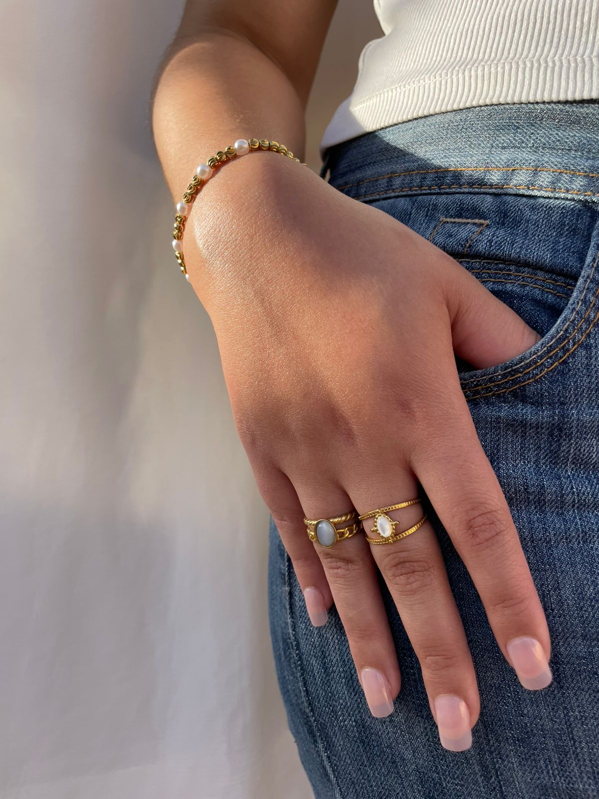 Bagues élégantes en placiore avec pierres nacrées | Bijoux chic