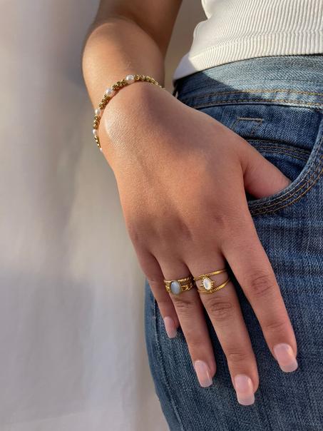 Bagues élégantes en placiore avec pierres nacrées | Bijoux chic