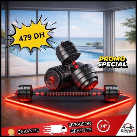 Kit d'Haltères 20KG avec Barre de Connexion - Polyvalence et Performance à Domicile