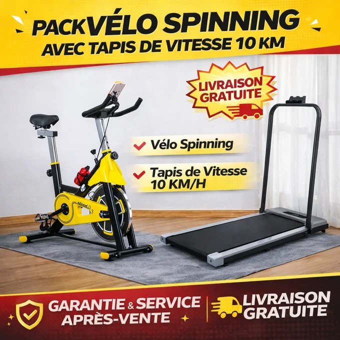 🔥 PACK FITNESS PRO – Vélo Spinning + Tapis Roulant 10KM/H | Livraison Gratuite