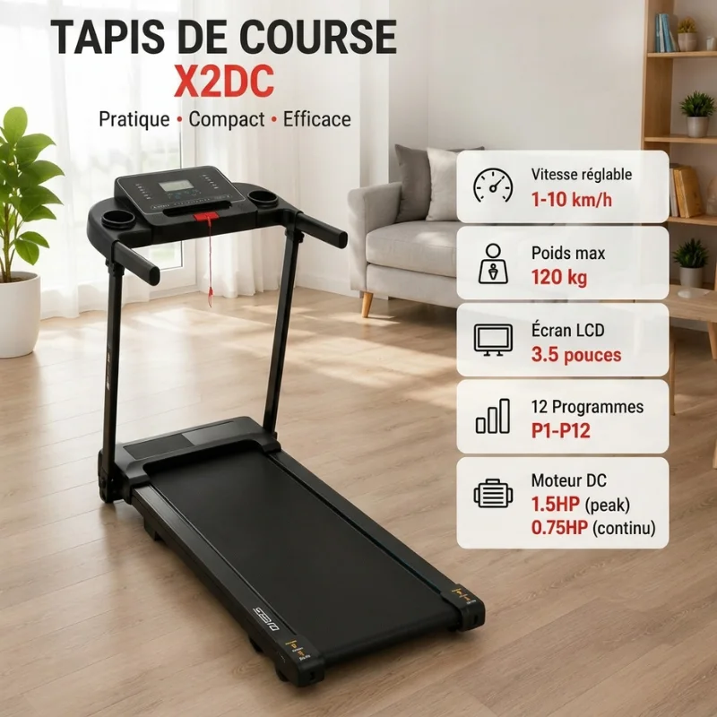 Tapis de Course Pliable X2DC – Compact et Pratique pour la Maison 10KM/H