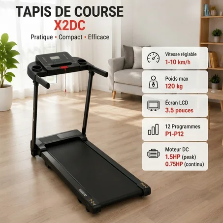 Tapis de Course Pliable X2DC – Compact et Pratique pour la Maison 10KM/H