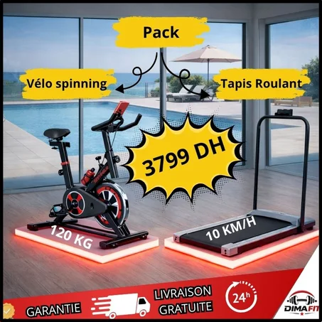 Pack Fitness Maison – Vélo Spinning + Tapis Roulant Pliable 10km/h