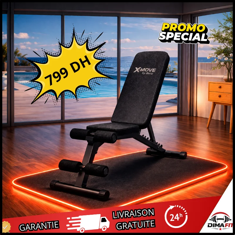 Entraînement complet : banc de musculation réglable noir avec élastiques