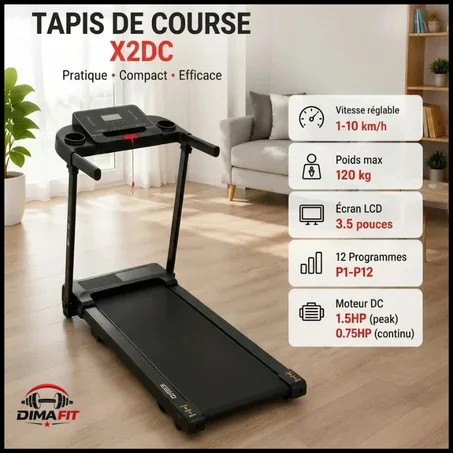 Tapis de Course Pliable X2DC – Compact et Pratique pour la Maison 10KM/H