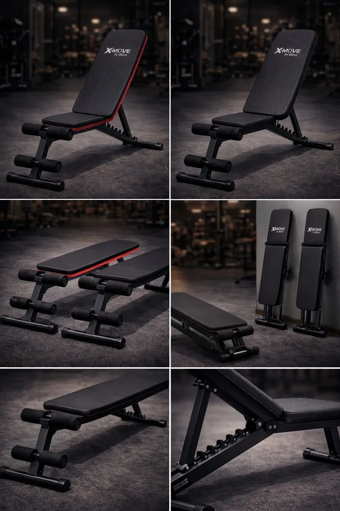 Entraînement complet : banc de musculation réglable noir avec élastiques