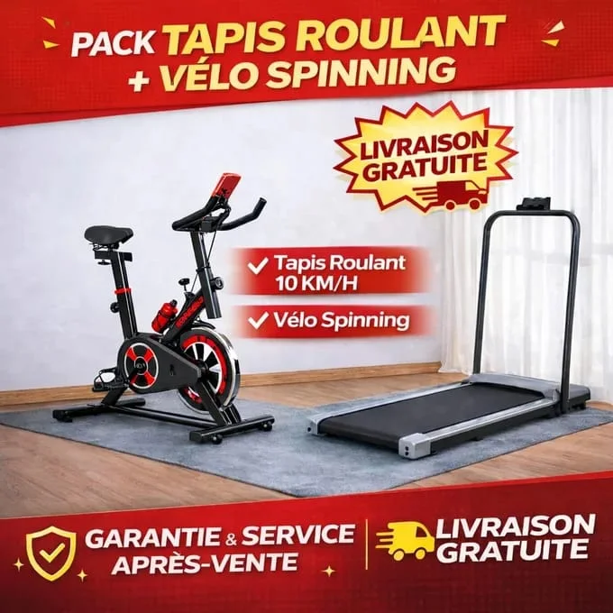 Pack Fitness Maison – Vélo Spinning + Tapis Roulant Pliable 10km/h