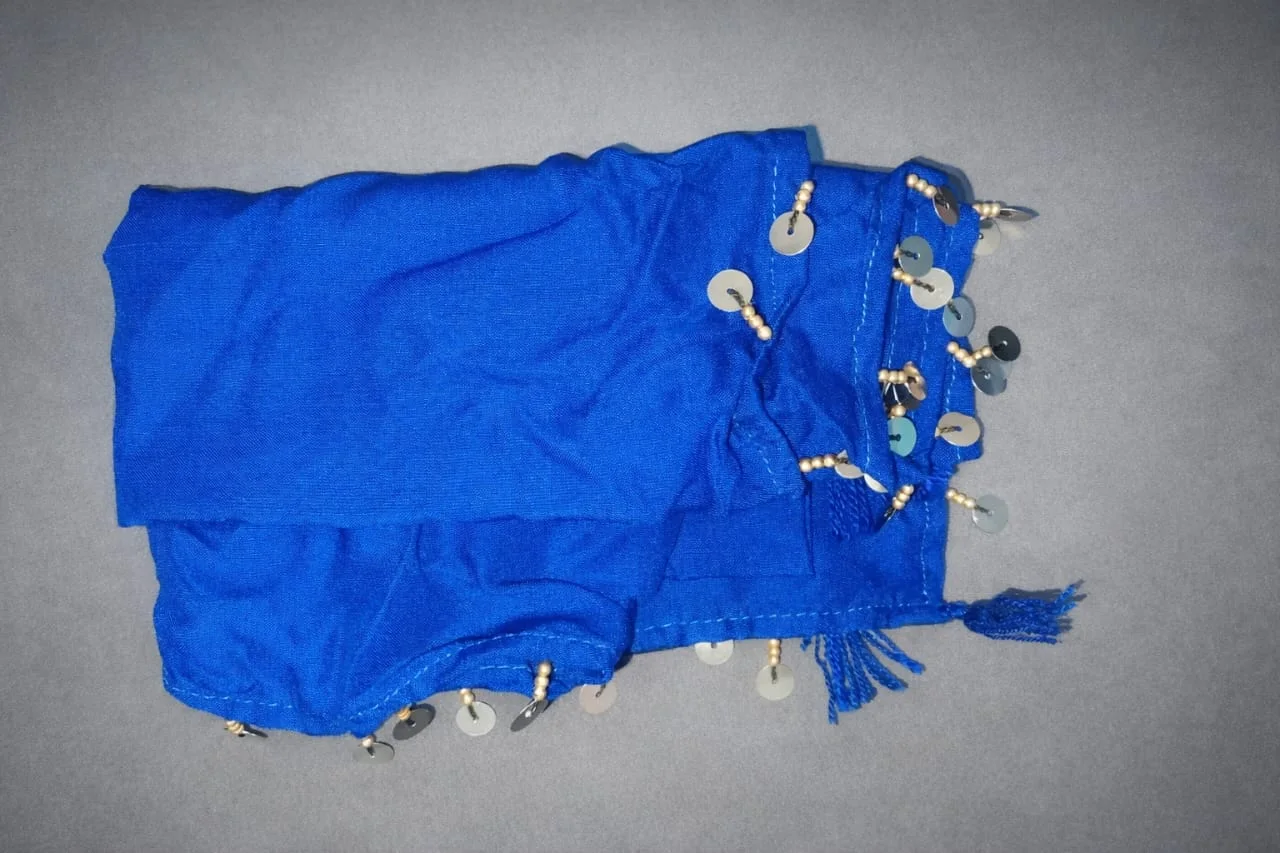 Traditional Moroccan Blue Shawl with Silver Coins – Handcrafted Heritage