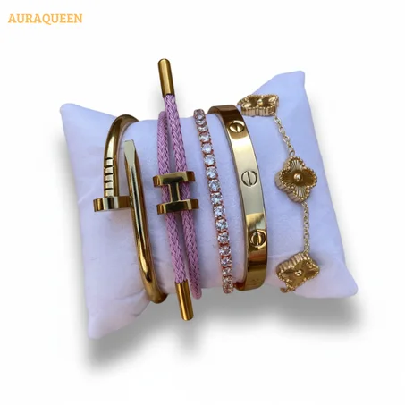 Ensemble 5 Bracelets Dorés Acier Inoxydable - Livraison Gratuite