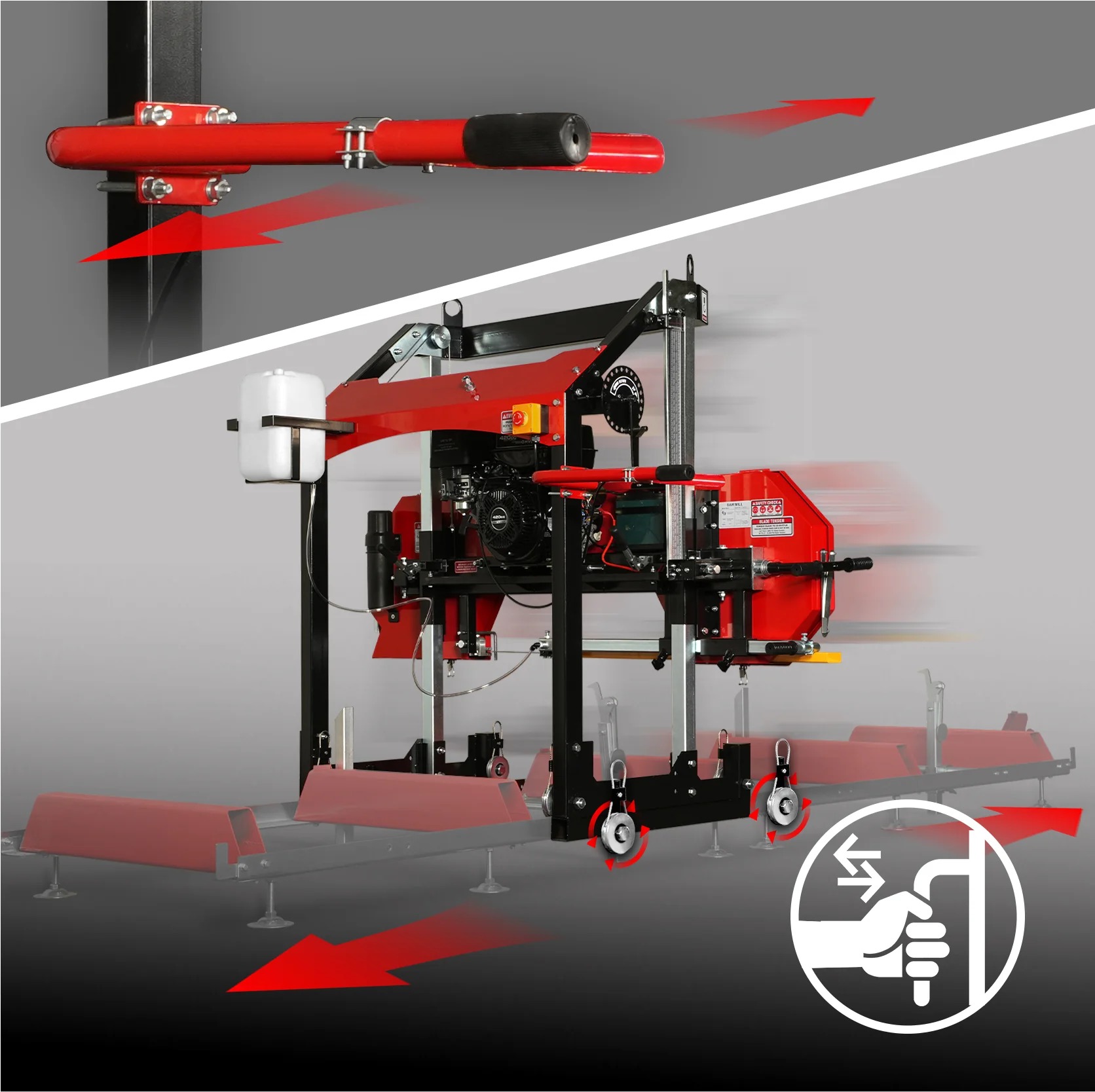 MechMaxx 32" Portable Sawmill (5 x Blades Included), 420cc 15HP E-Start Gasoline Engine, 29" Board Width, 20