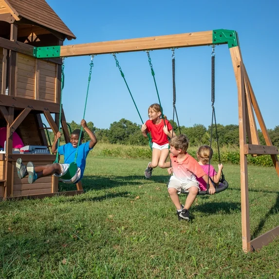 Backyard Discovery Cedar Cove Cedar Wood Swing Set, Slides, Clubhouse, Rock Wall, Grill