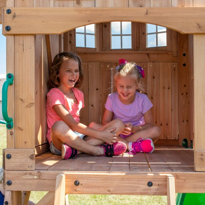 Backyard Discovery Montpelier Cedar Wood Swing Set, Slide, Clubhouse, Monkey Bars