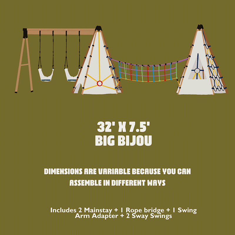 Bijou Build BIG Bijou - 2 Mainstays, Rope Bridge, Swing Arm & 2 Sway Swings