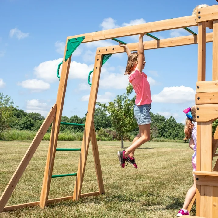 Backyard Discovery Montpelier Cedar Wood Swing Set, Slide, Clubhouse, Monkey Bars