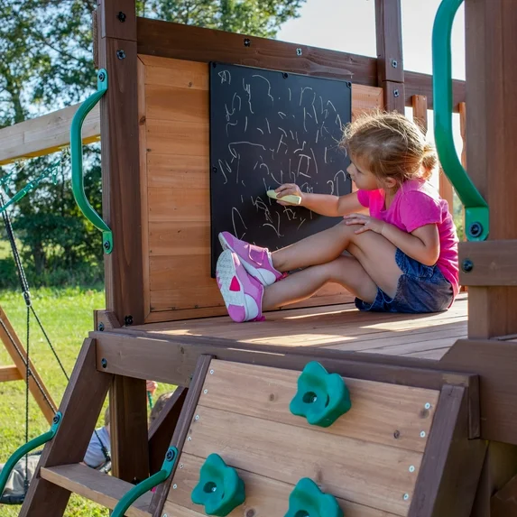 Backyard Discovery Cedar Cove Cedar Wood Swing Set, Slides, Clubhouse, Rock Wall, Grill
