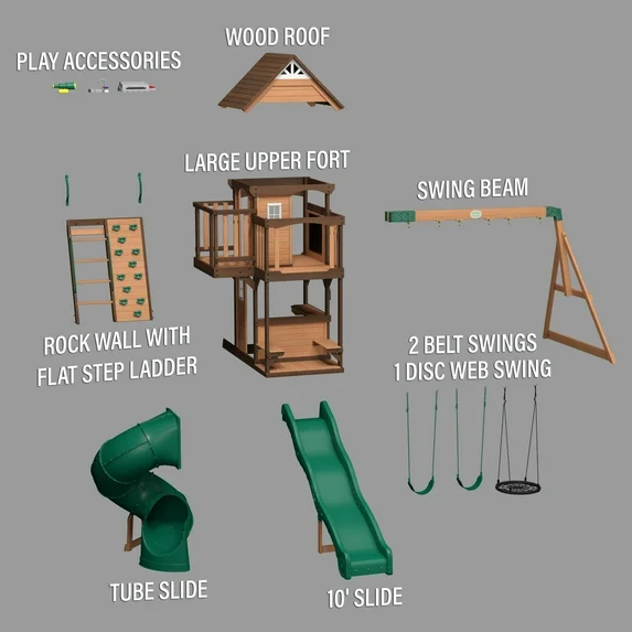 Backyard Discovery Cedar Cove Cedar Wood Swing Set, Slides, Clubhouse, Rock Wall, Grill
