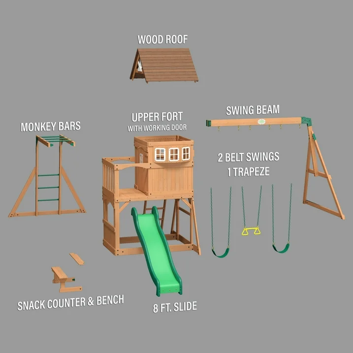 Backyard Discovery Montpelier Cedar Wood Swing Set, Slide, Clubhouse, Monkey Bars