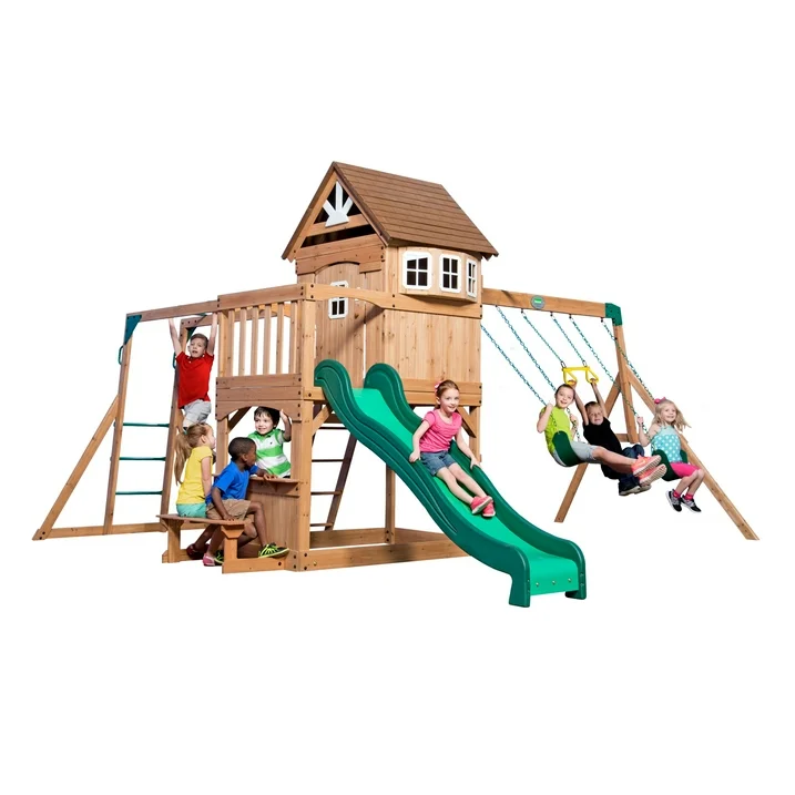 Backyard Discovery Montpelier Cedar Wood Swing Set, Slide, Clubhouse, Monkey Bars