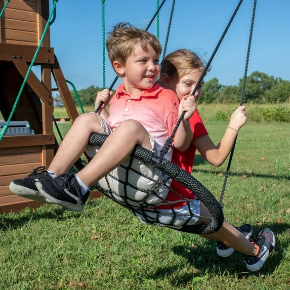 Backyard Discovery Cedar Cove Cedar Wood Swing Set, Slides, Clubhouse, Rock Wall, Grill