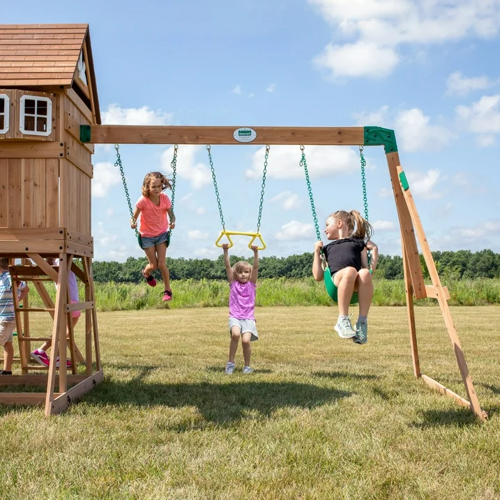 Backyard Discovery Montpelier Cedar Wood Swing Set, Slide, Clubhouse, Monkey Bars