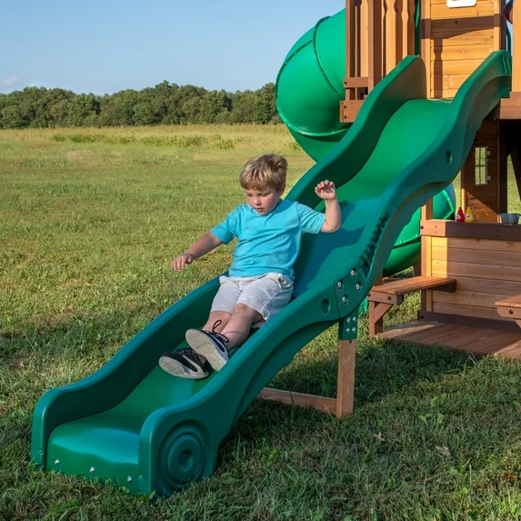 Backyard Discovery Cedar Cove Cedar Wood Swing Set, Slides, Clubhouse, Rock Wall, Grill