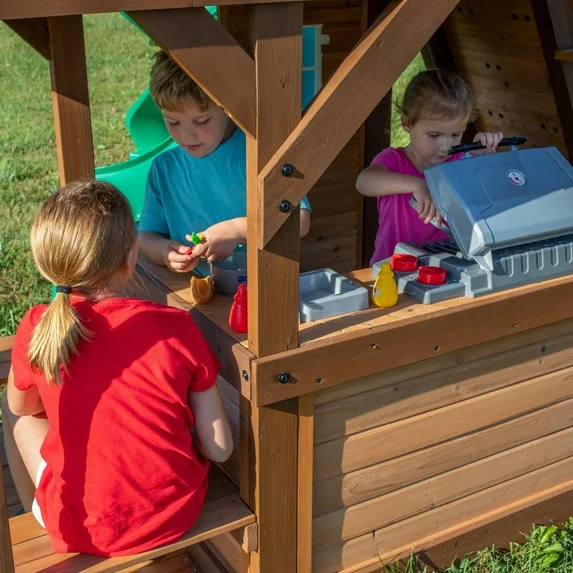 Backyard Discovery Cedar Cove Cedar Wood Swing Set, Slides, Clubhouse, Rock Wall, Grill