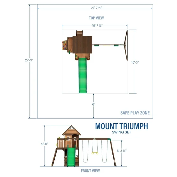 Backyard Discovery Mount Triumph Cedar Wood Swing Set, Wave Slide, Clubhouse, Rock Wall